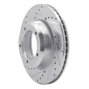 Land Rover Defender 90 Brake Rotor (1) - Front Left - R1 Concepts - Drilled & Slotted - Silver - `90-`16